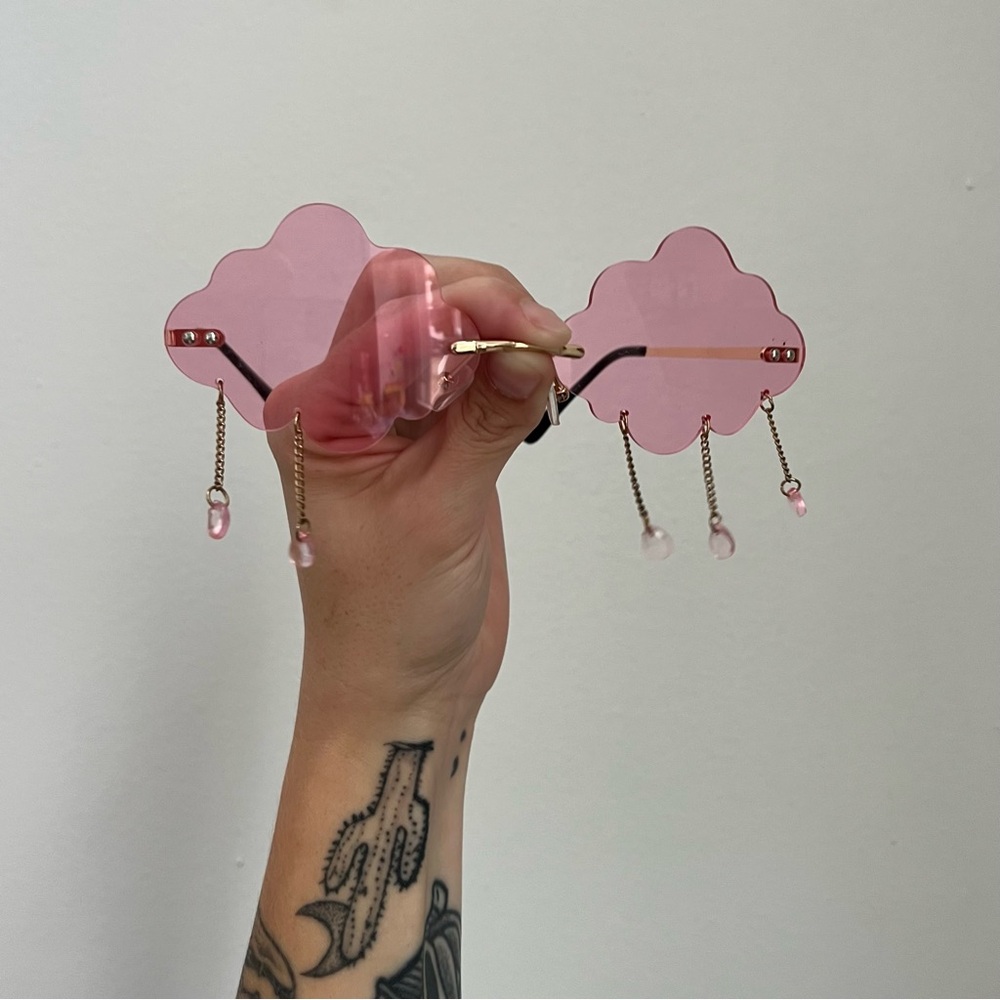 Decorative Pink + Gold Cloud Glasses - Dangle Raindrops | Rose Tint ***